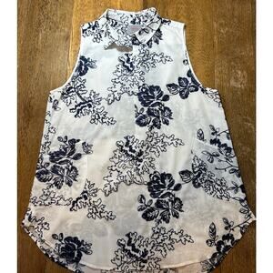 Forcythia Beachwear Embroidered White Navy Tunic Blouse Lagenlook Pockets Sz XL